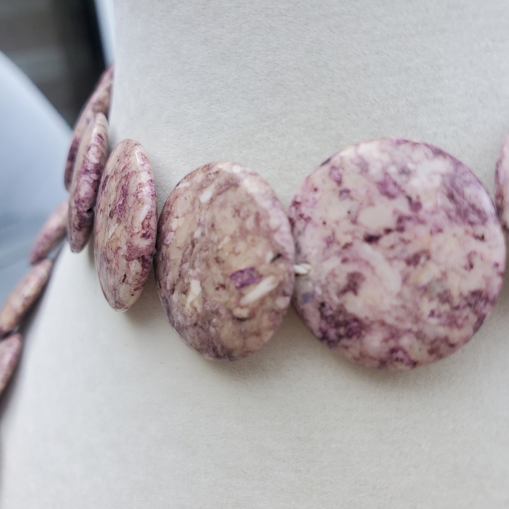 Statement Necklace Rhodonite Flat Circular Bead - image 4